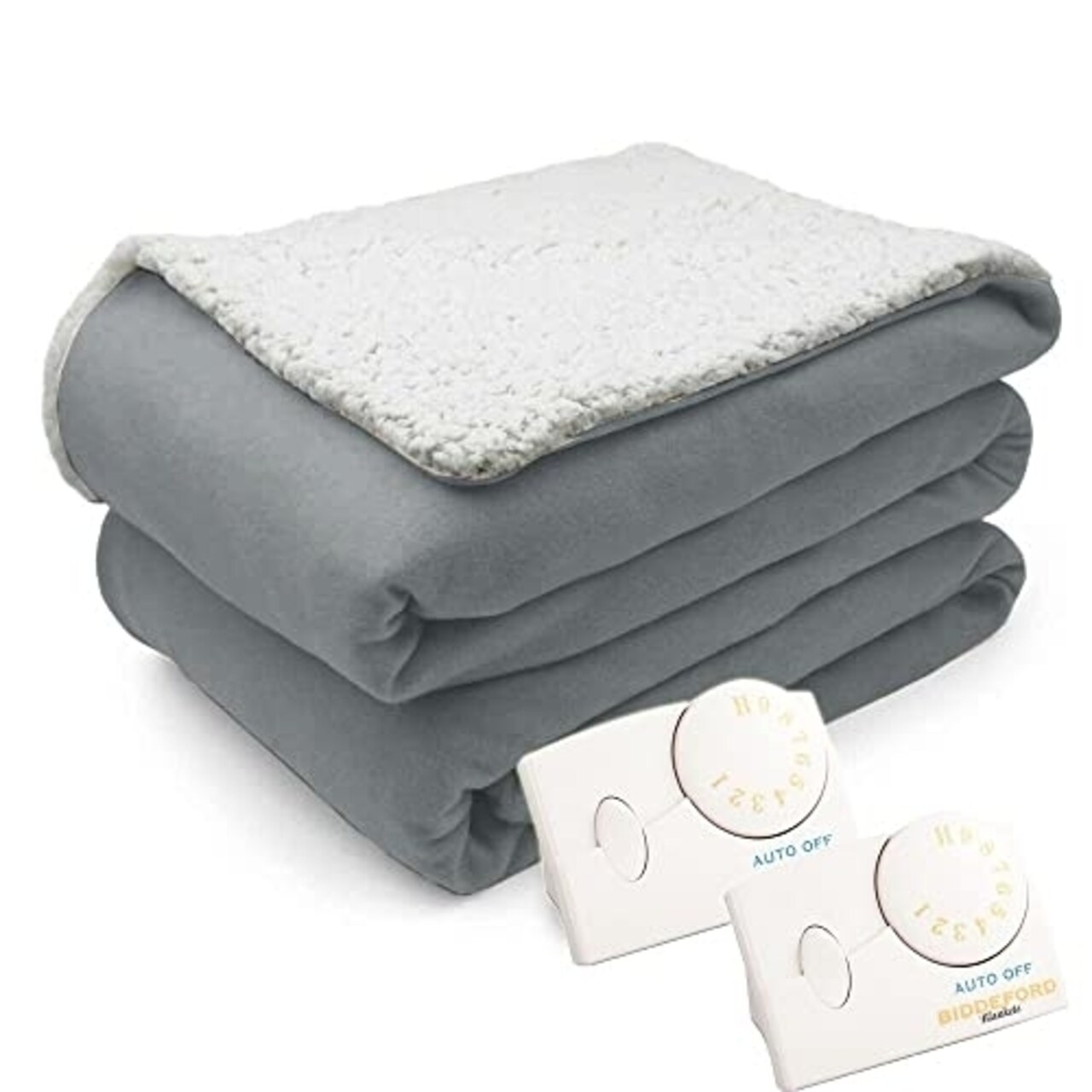 Biddeford Natural Sherpa Electric Heated Blanket Queen - Gray